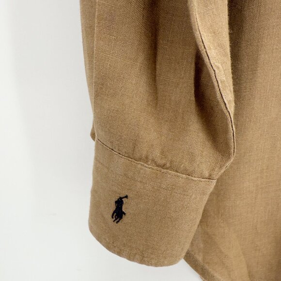 Polo RALPH LAUREN Women's Oversize Fit Linen Shirt in Tan Sz XS - Picture 4 of 13